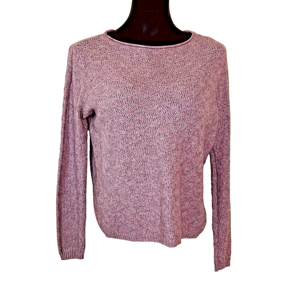 Vila Milano -Women's L Sweater Lilac Purple Soft Rolled Boat Neck Long Sleeve